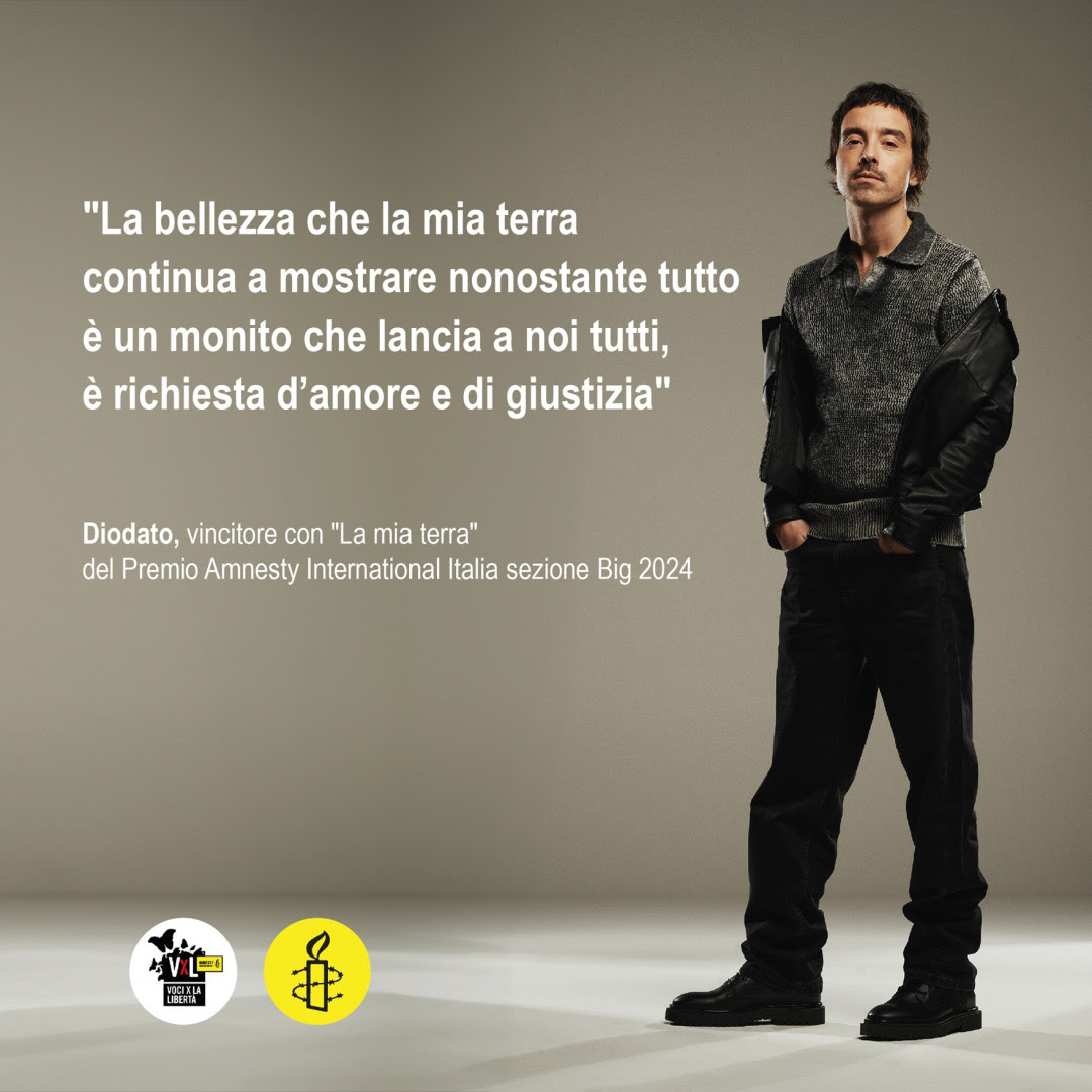 Diodato, con la canzone “La mia terra”, è il vincitore del Premio Amnesty International Italia 2024