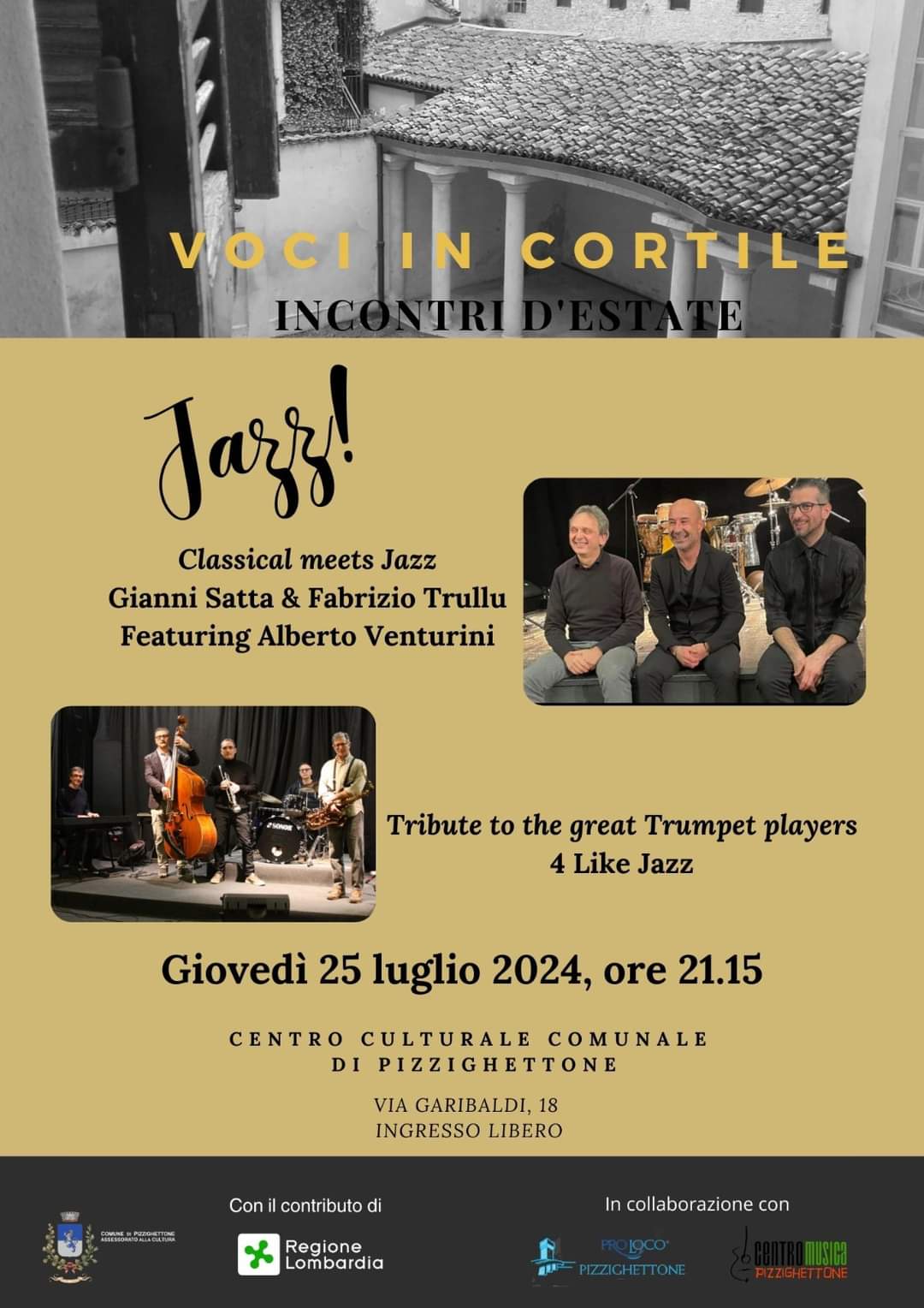 Voci in cortile, incontri d’estate. È jazz a Pizzighettone! 