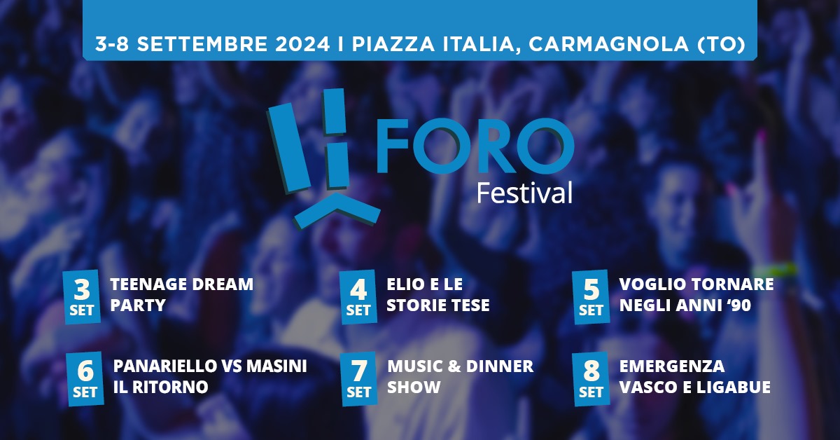 Si avvicina la 6ª edizione della rassegna Foro festival in programma dal 3 all’8 settembre a Carmagnola