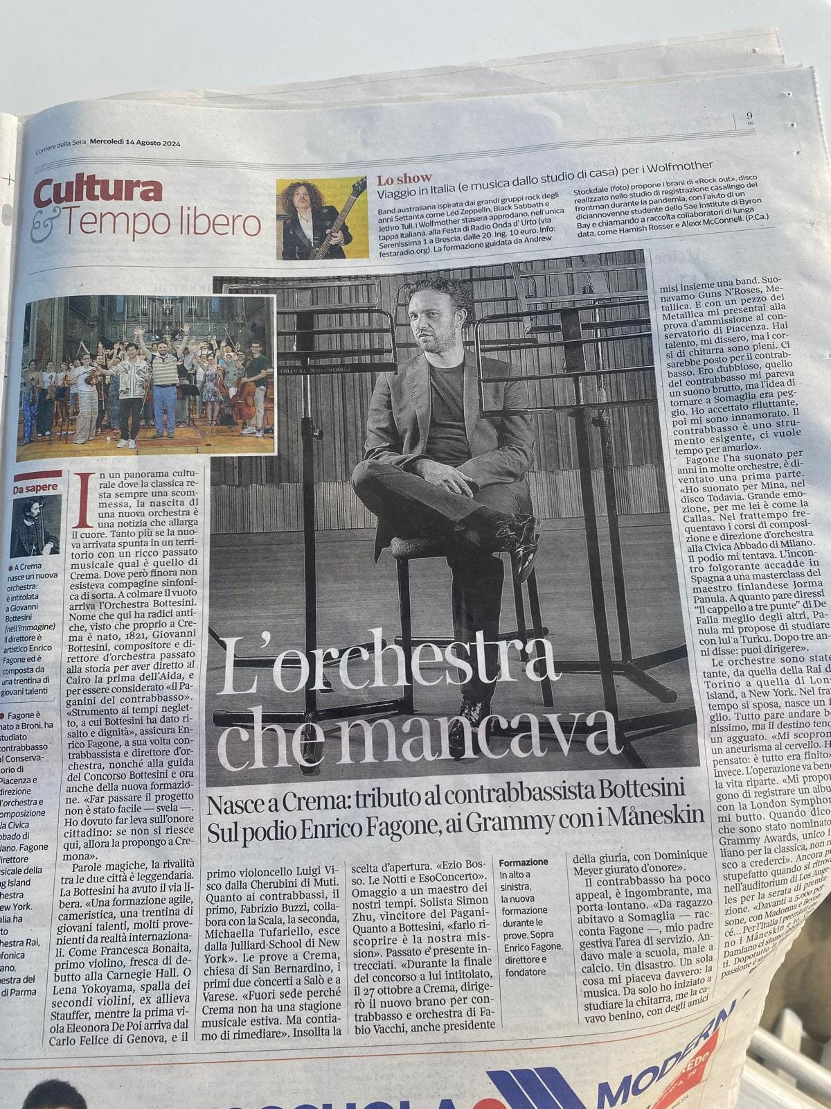 Corriere della Sera, “L’orchestra che mancava”, dedicato all’Orchestra Bottesini