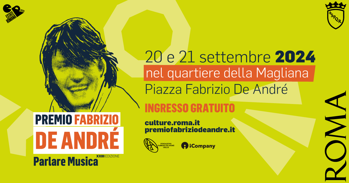 Premio De André: il 20 e il 21 settembre in Piazza Fabrizio De André a Roma