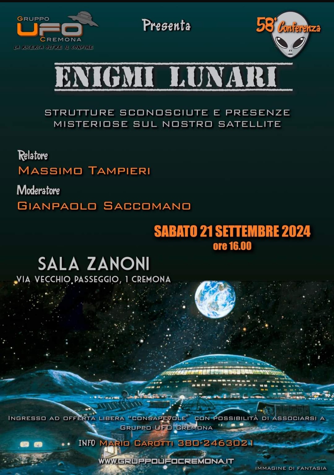 L’Uomo dei Misteri Gianpaolo Saccomano e il Gruppo Ufo Cremona alle prese con Enigmi Lunari